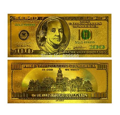 Gold dollar100 dollar bill gold 999999 - And, just like a legal-tender $100 bill issued by the U.S. Treasury, these gold replicas notes feature serial numbers on the top left and bottom right corners. PRODUCED IN HIGHLY-PURE GOLD – These $100 Benjamin Franklin Gold Replica Notes are crafted from one gram of 24-karat gold. 